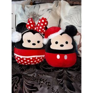 Two Squishmallows Holiday Christmas Santa Mickey Minnie‎ Mouse Pillow Plush New